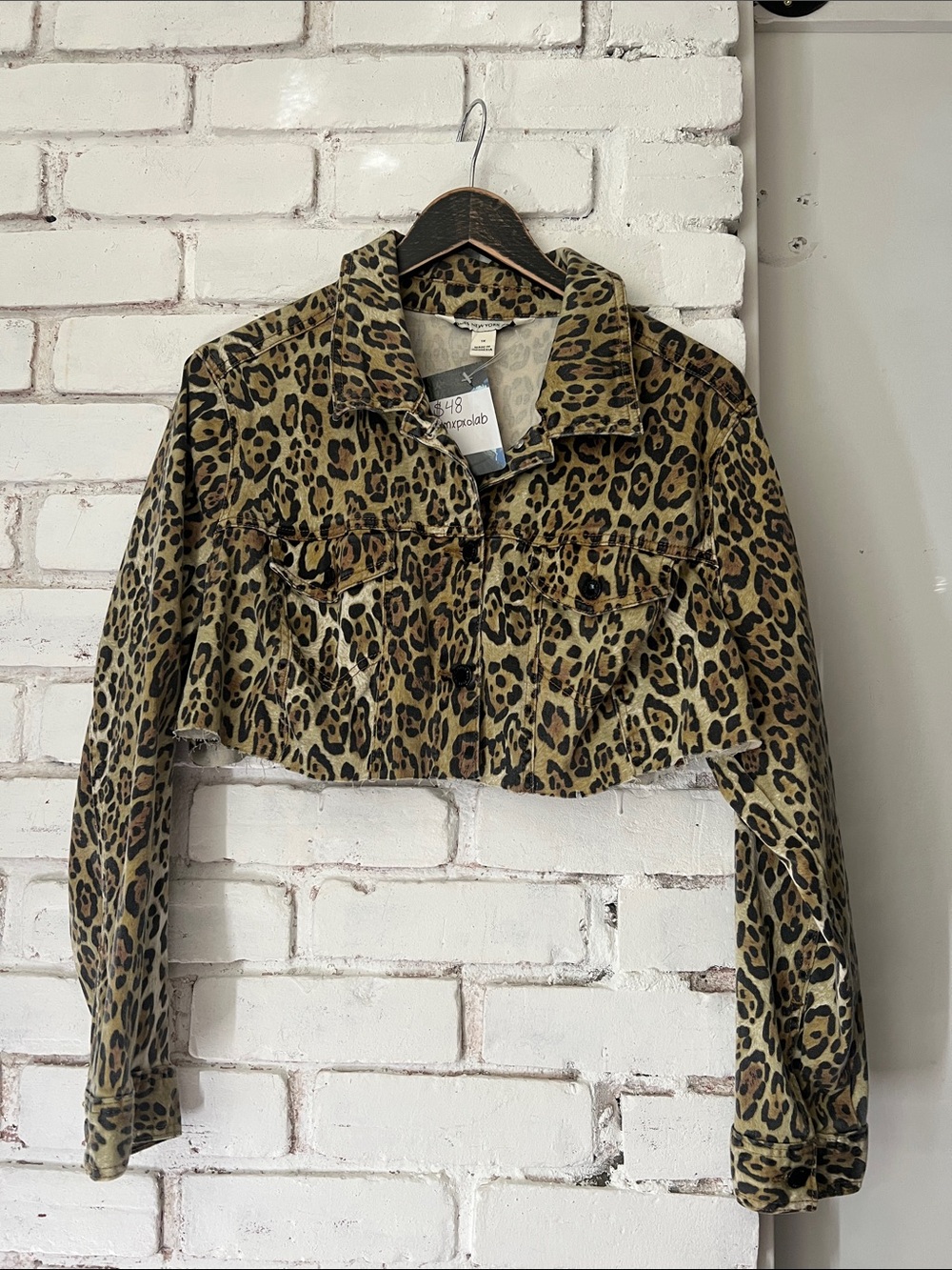 Leopard Print Cropped denim Jacket Brown ultra crop denim jacket